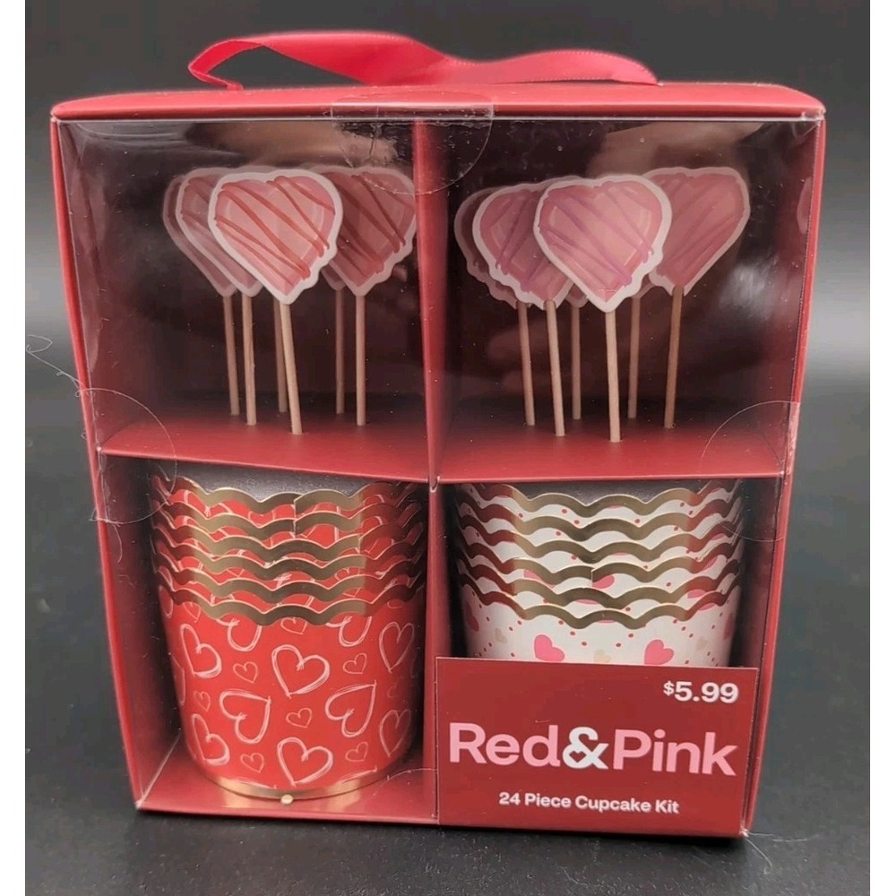 Red & Pink Valentine heart cupcake kit 24 pc